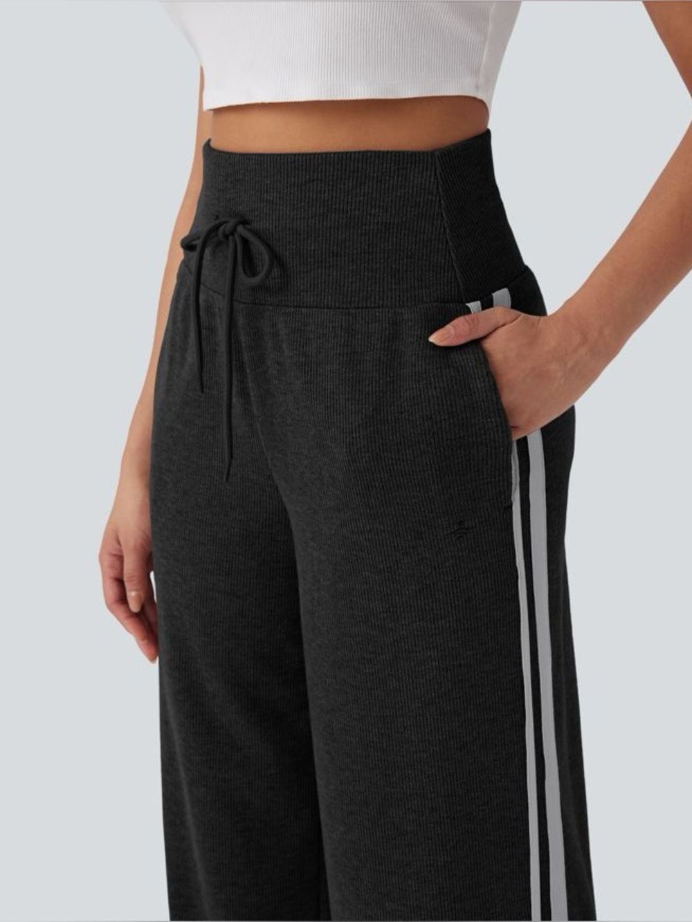 NWT Halara Ribbed High Waisted Tummy Control Drawstring Wide Leg Pants Medium - Picture 4 of 6